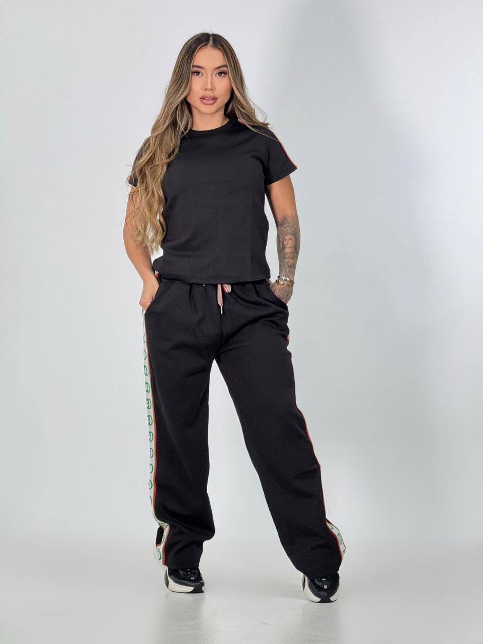 Women’s Summer Casual Round Neck Top & Wide-Leg Pants Set