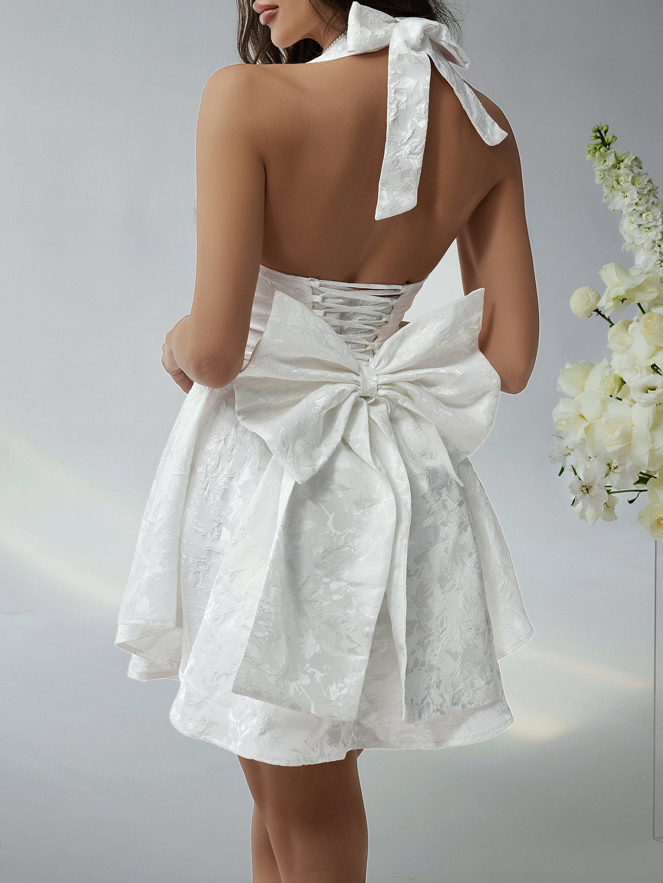 Chic Elegant Halter Neck Tie-Waist Evening Dress for Women 6