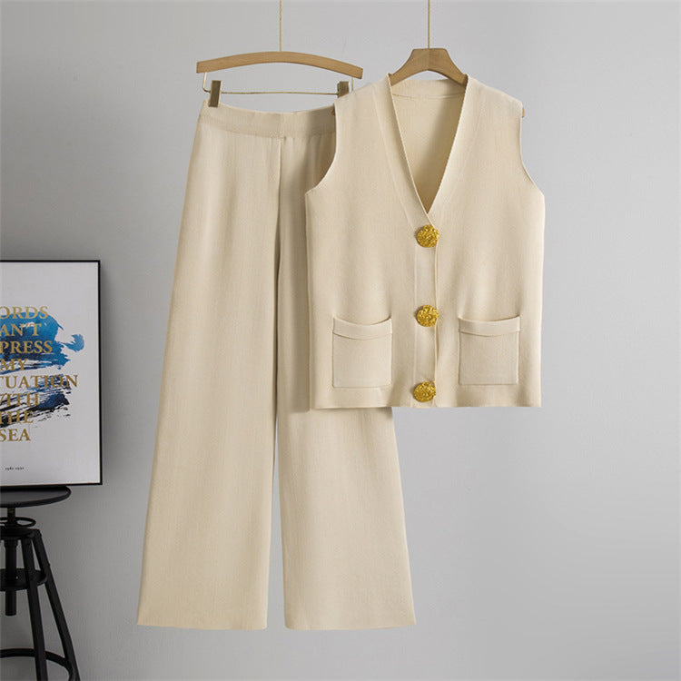 Button V-neck Knitted Vest Casual Pants Fashion Two-piece Suit 6