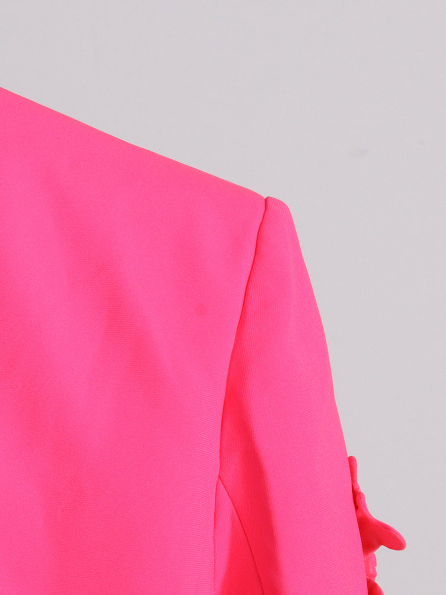 Women double-breasted floral Patchwork Blazer + high-waisted Bell Bottom pants two-piece set 30