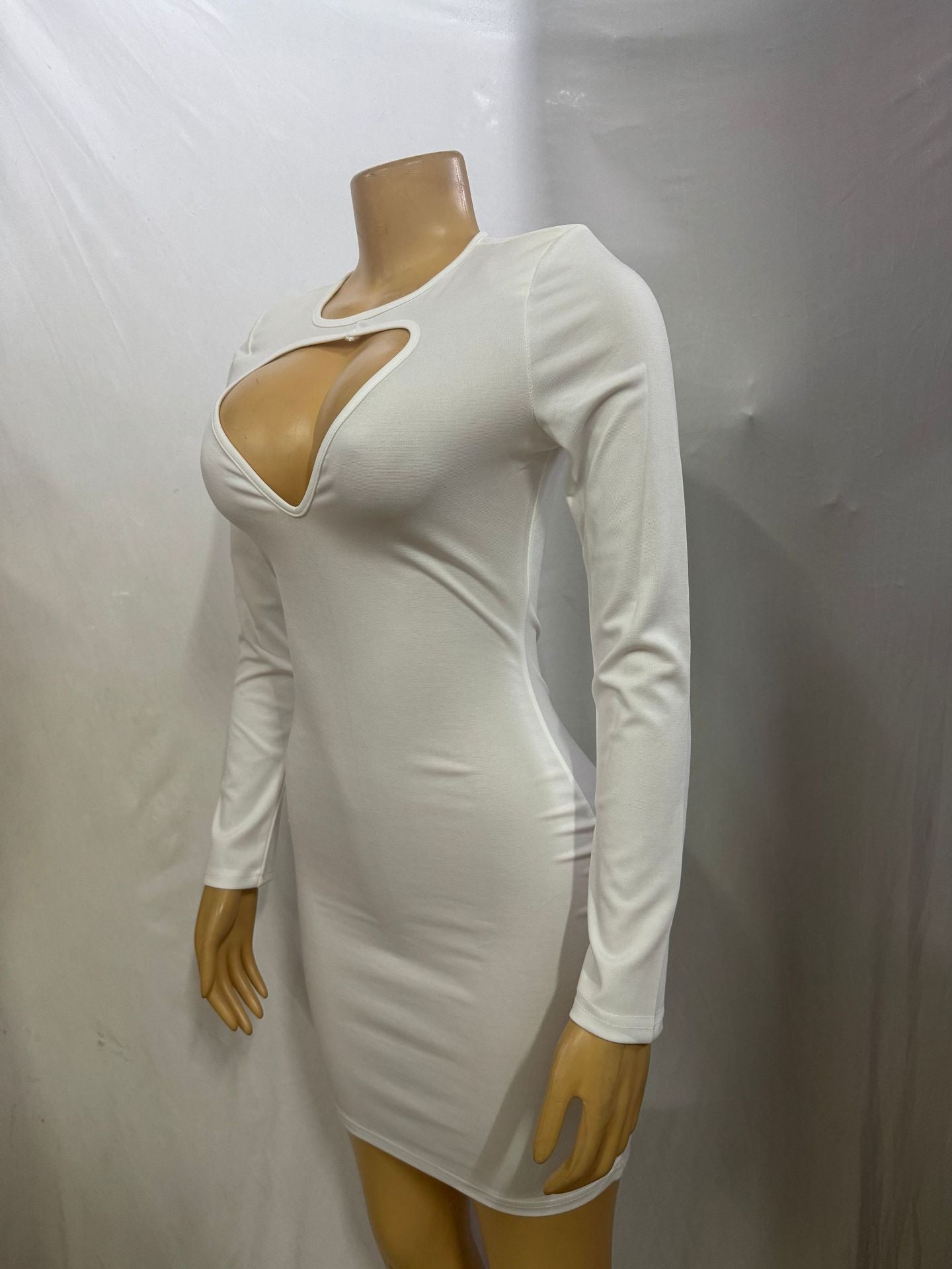 Women Round Neck Sexy Hollow Bodycon Long Sleeve Dress 11