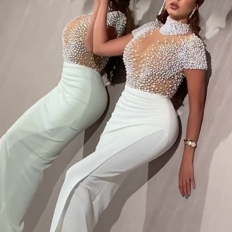 Women Elegant Short Sleeve Beaded Bodycon Dress 6