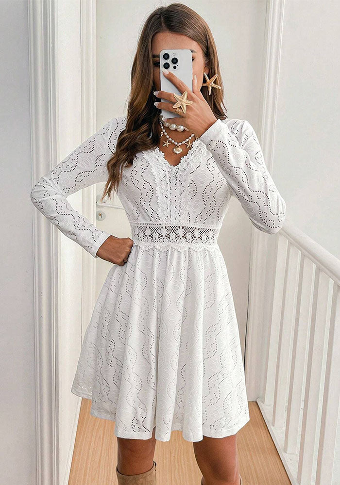 Elegant Women's Solid Lace Patchwork Mini Holidays Dress Sundress 3
