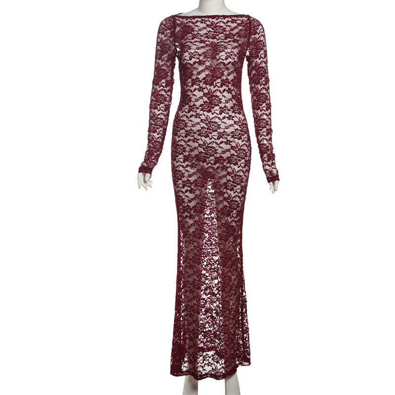 Women's Autumn Sexy Cut-Out Slim Lace Long Sleeve Dress 7