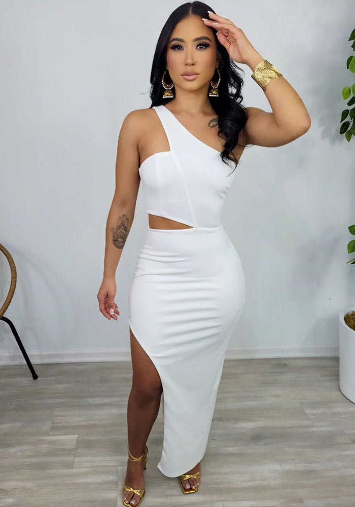Women One Shoulder Slit Dress