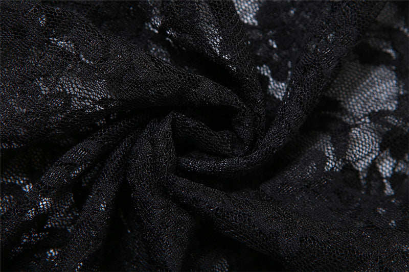 Women's Spring Summer Style Street Sexy See-Through Round Neck Long Sleeve Lace Tight Fitting Jumpsuit 15