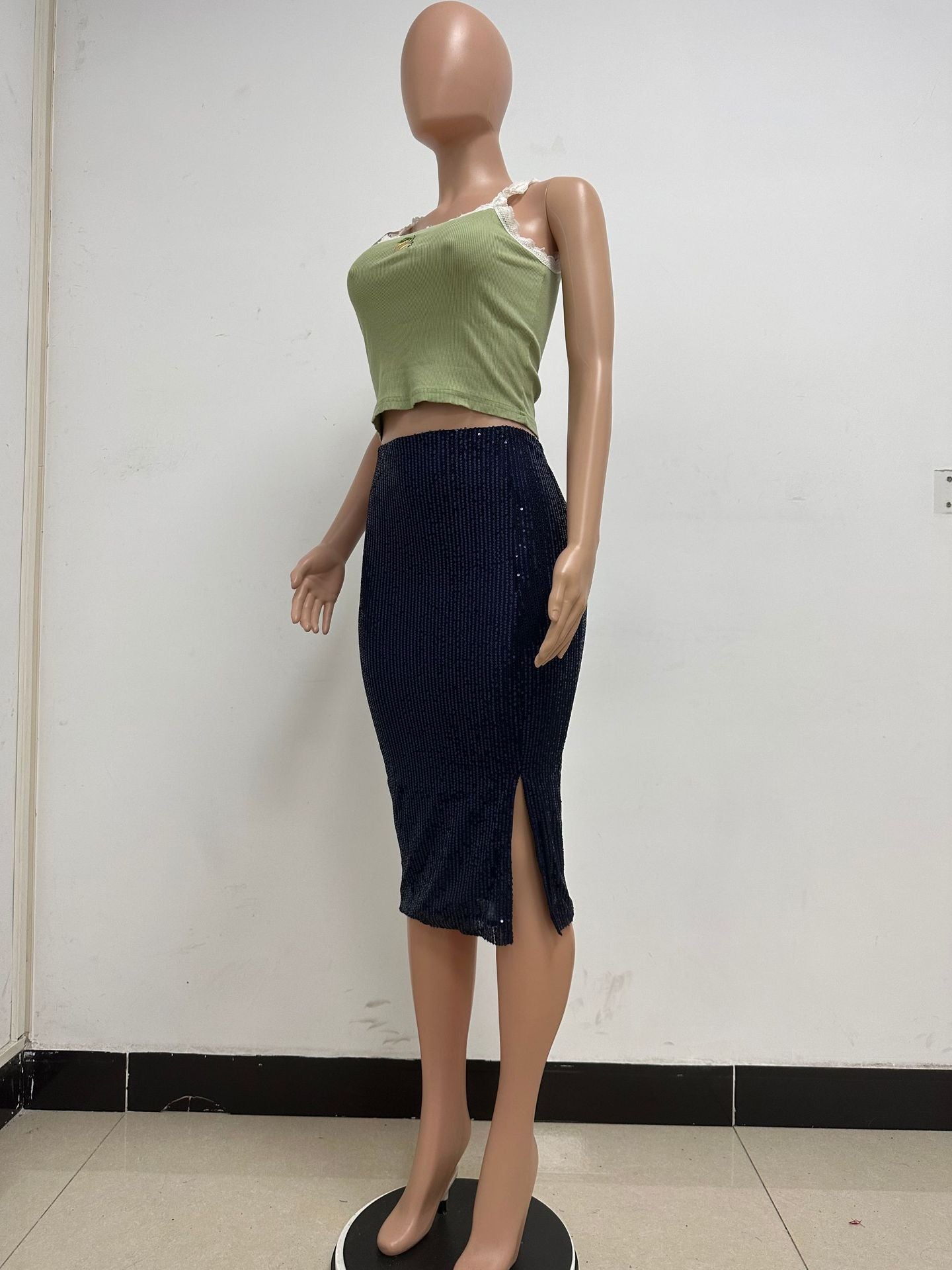Women Slit Bodycon Sequined Skirt 43