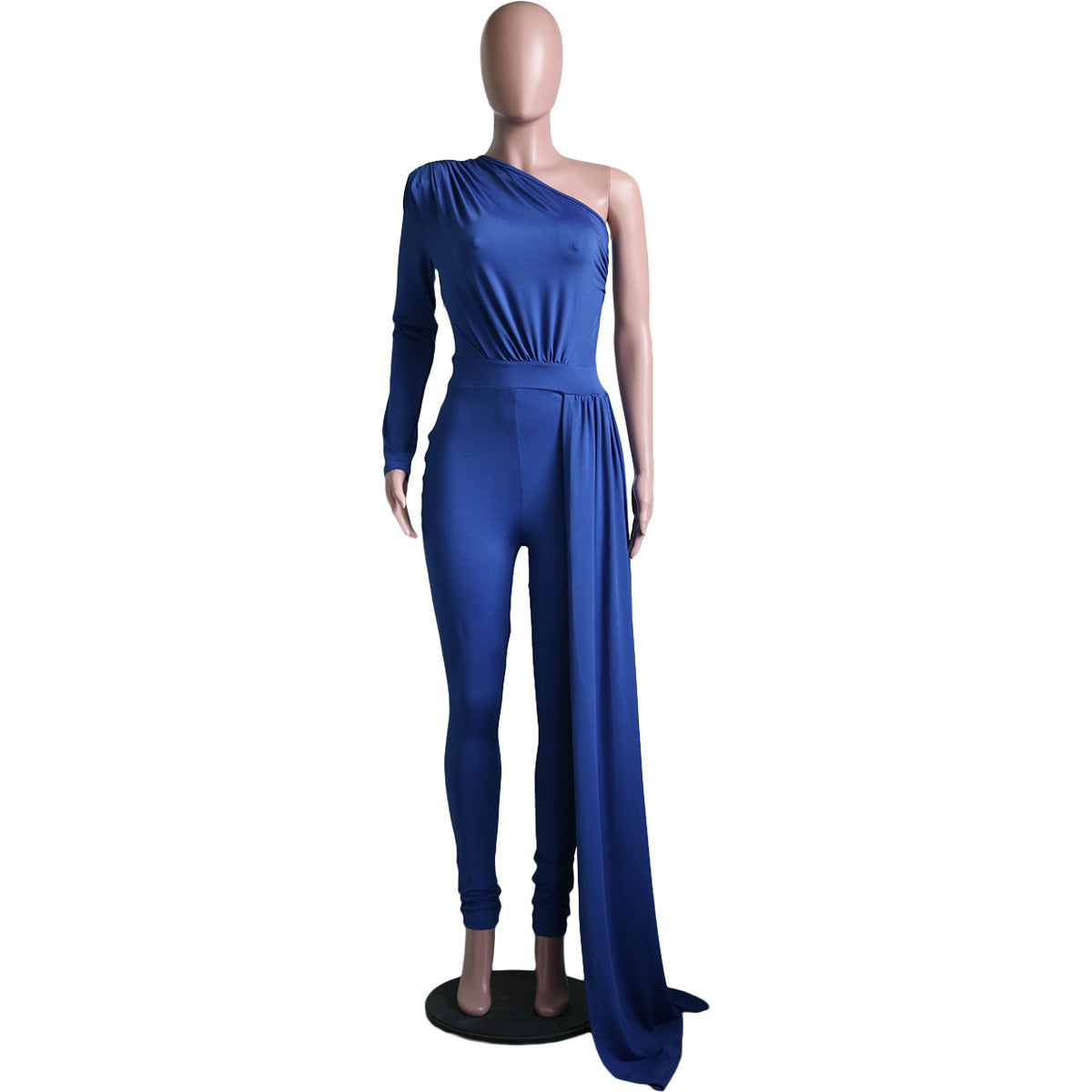 Women Slash Shoulder Irregular Solid Color Jumpsuit 12