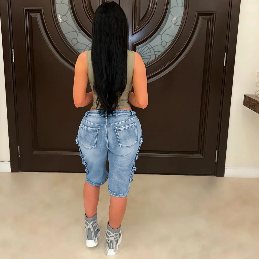 Women Summer Loose Casual Large Pocket Washed Shorts 4