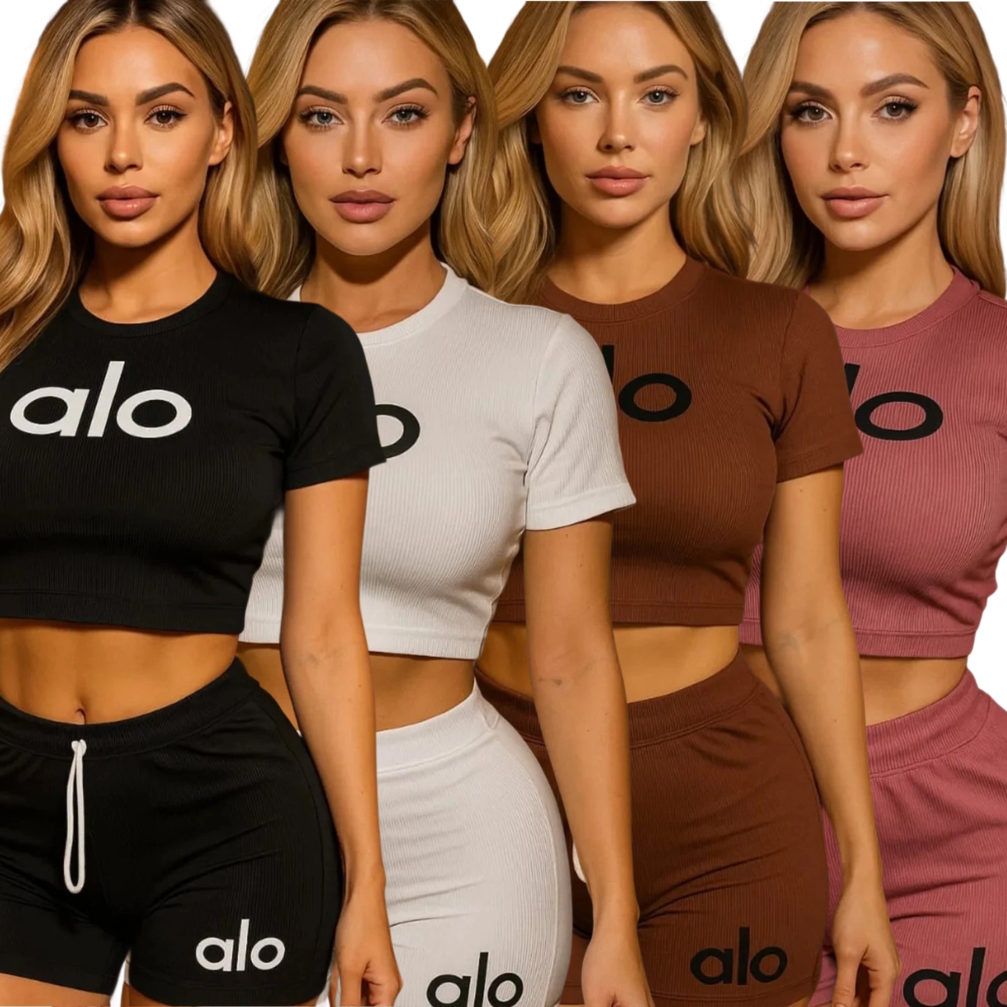 Women summer Stretch Round Neck short-sleeved top and shorts two-piece set 17