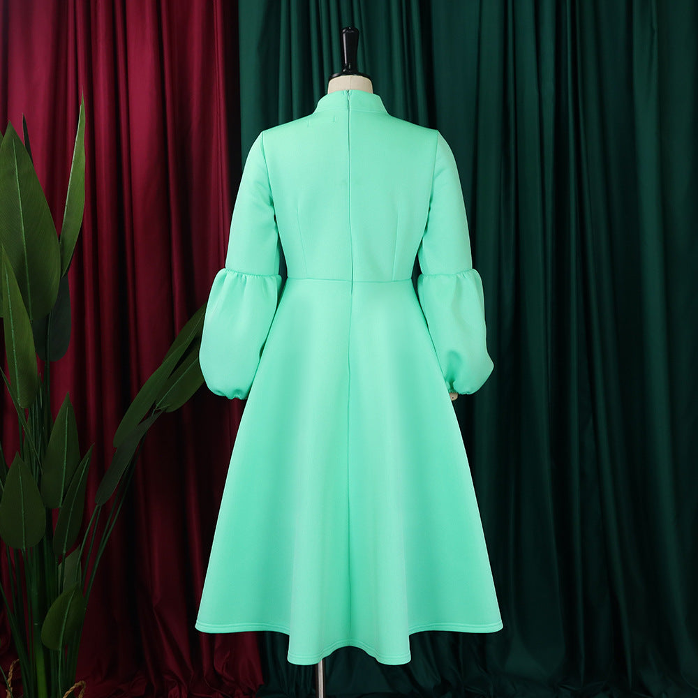 Women's Puff Sleeve Bow Tied High Waist A-Line Party Dress 28