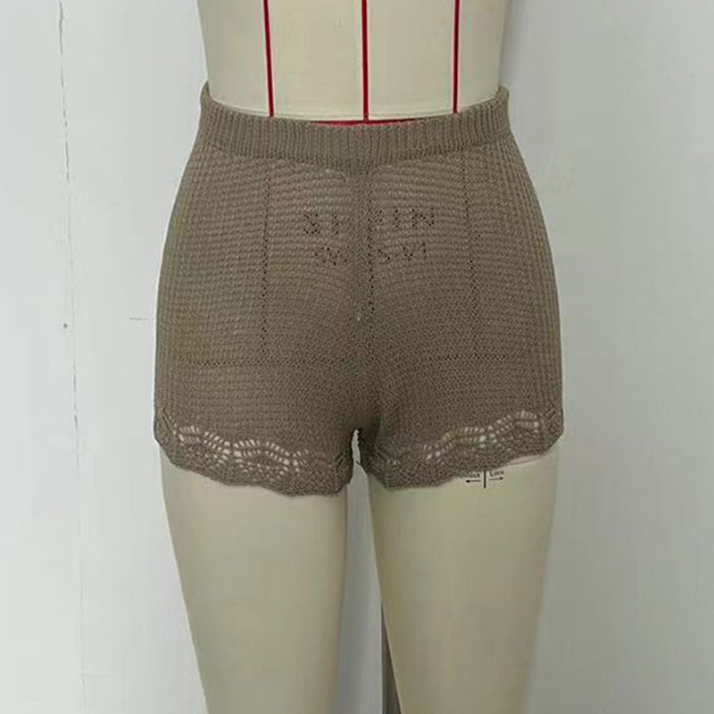 Fashion Women's Clothing Solid Color Knitted Holidays Beach Shorts 5