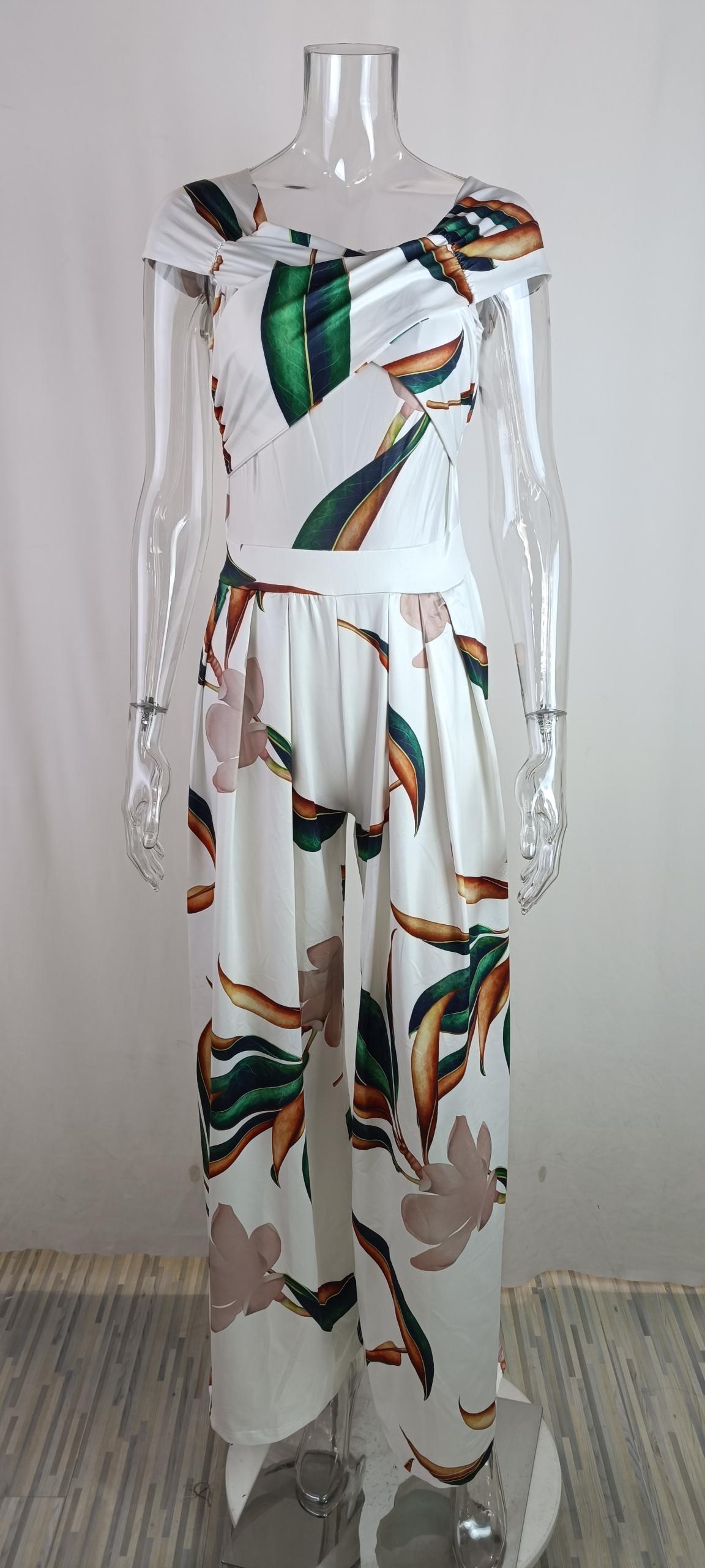 Summer Women's Fashion Chic Trendy Printed Wide Leg Jumpsuit 25