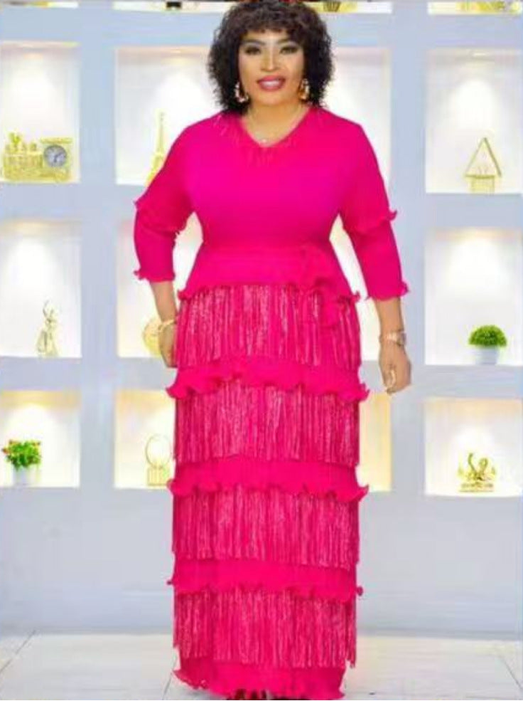 Ruffle Plus Size Fashion African Loose Chic Elegant Long Dress 14