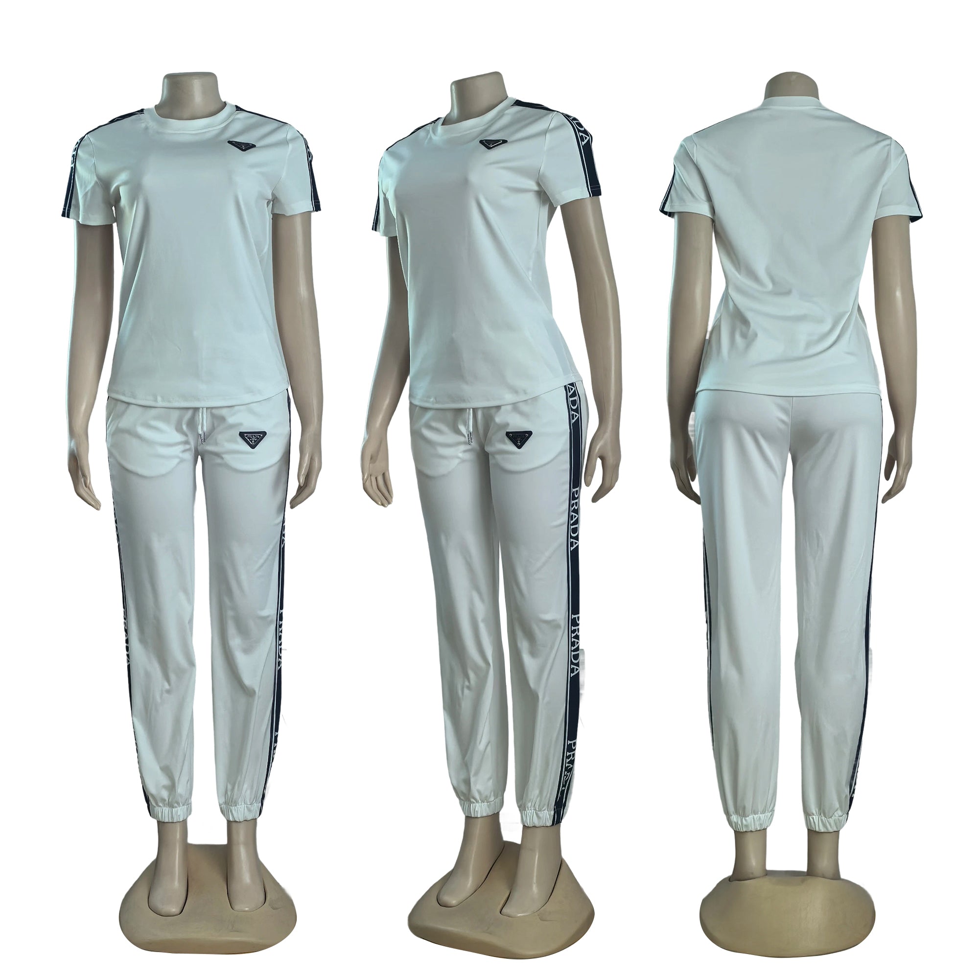 Women's Summer/Autumn Short-Sleeve Fashion Casual Slim-Fit T-shirt Pants Two-Piece Set 4