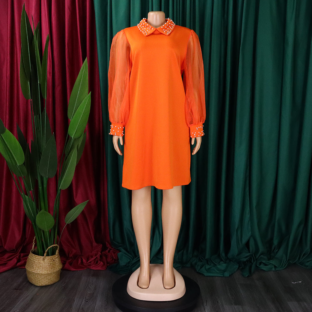 Plus Size African Women Mesh Sleeve Beaded Dress 17