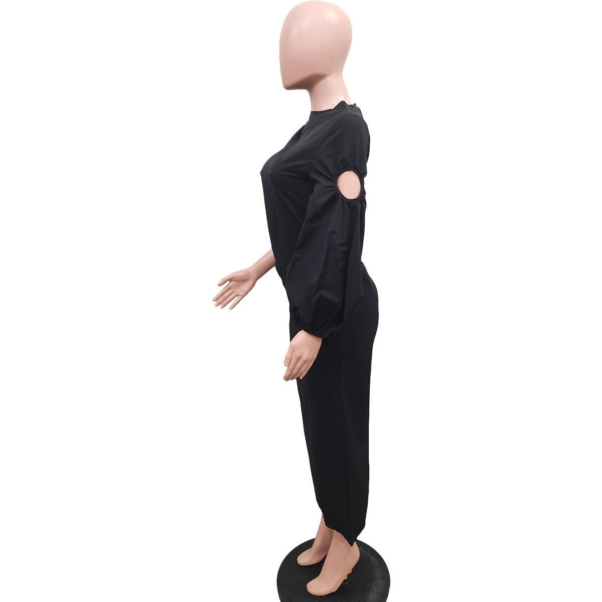 Women Autumn Solid Single Sleeve Hollow Slit Dress 18