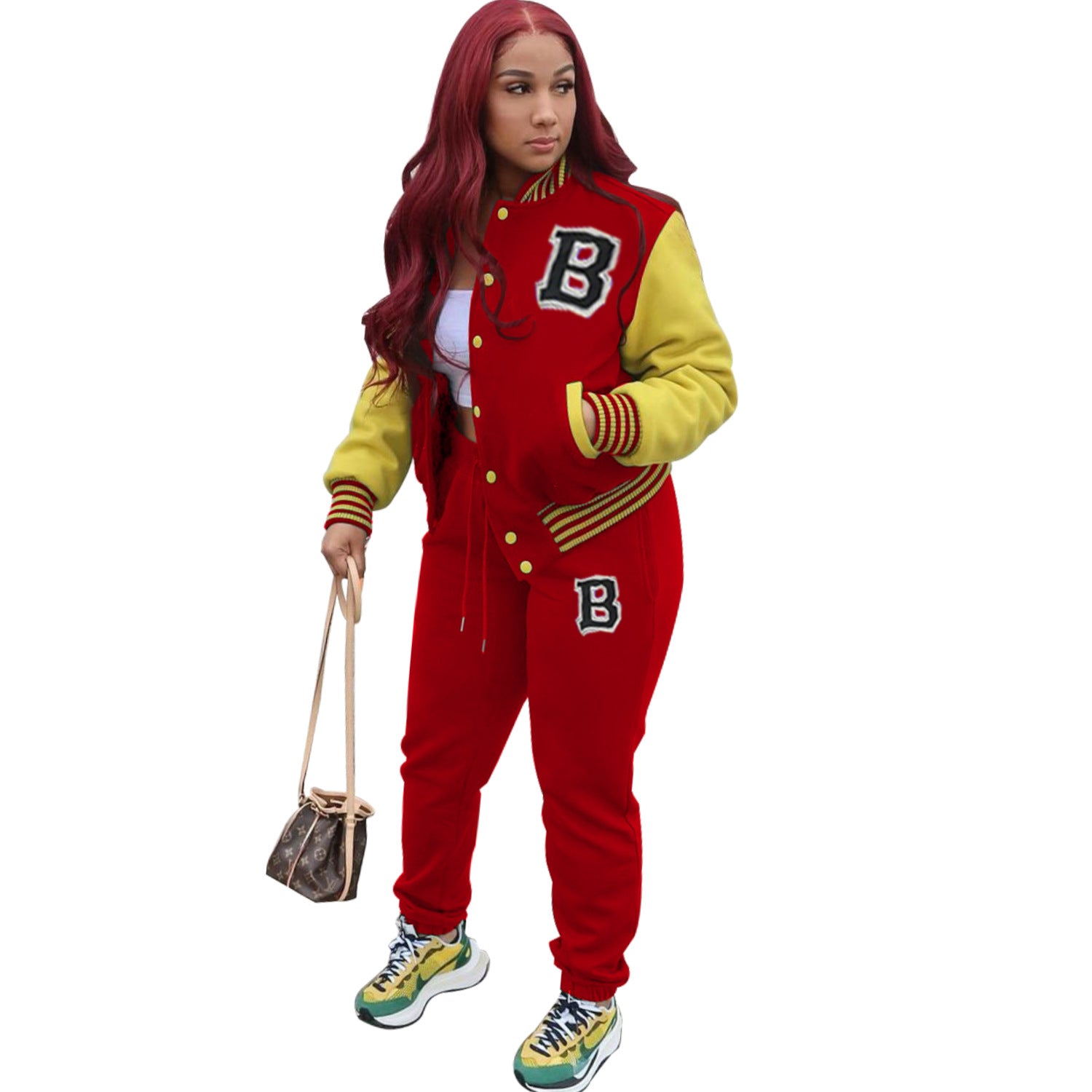Women Letter Baseball Jacket and Pant Two-Piece Set 10