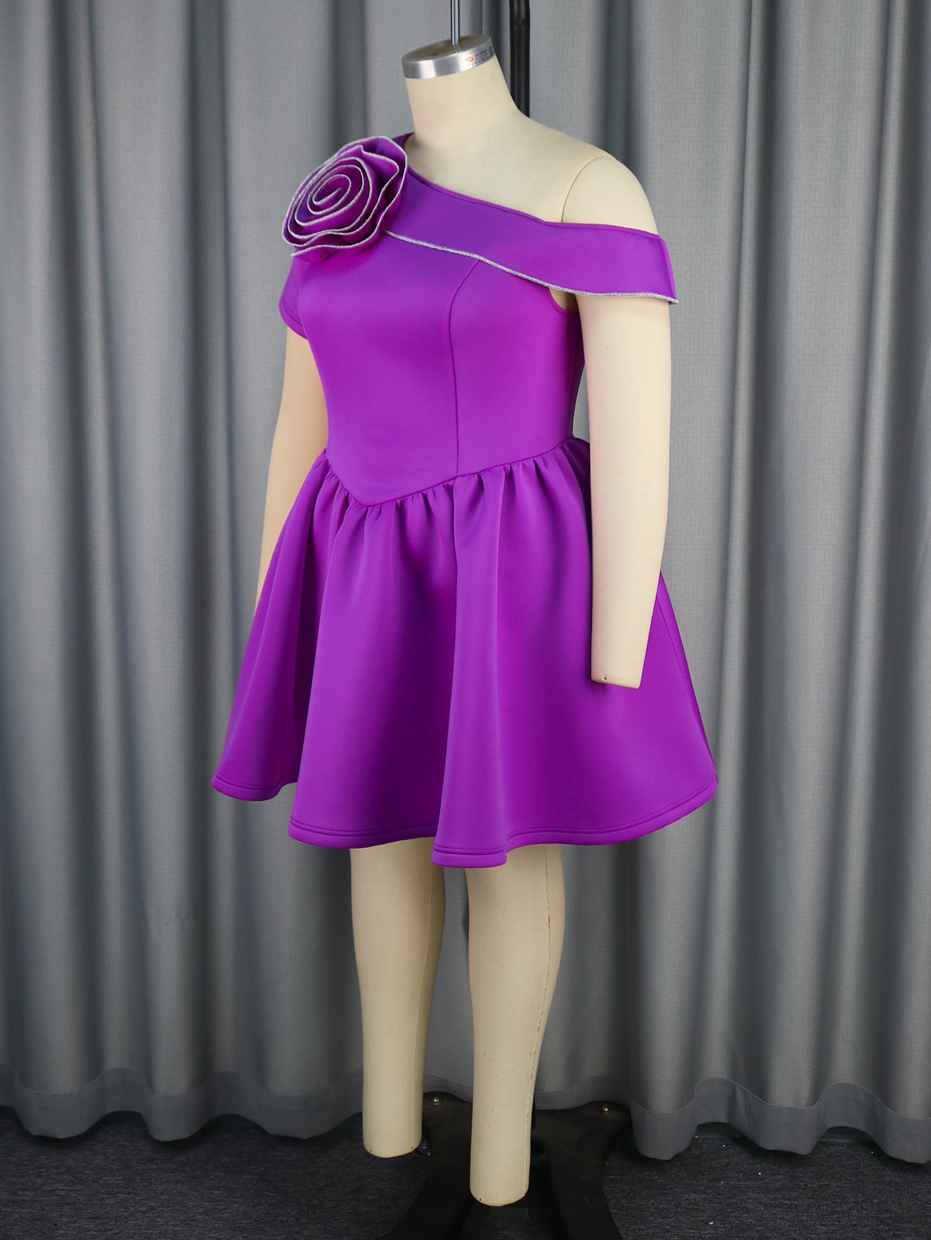 Summer Slash Shoulder Floral Slim Waist Plus Size A-line Party Dress 7