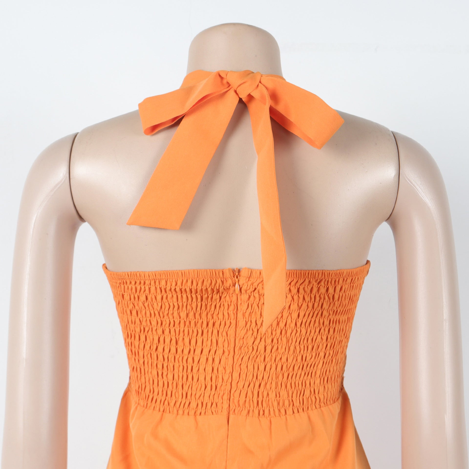 Women Elegant Career Solid Knot Halter Neck Lace-Up Dress 19