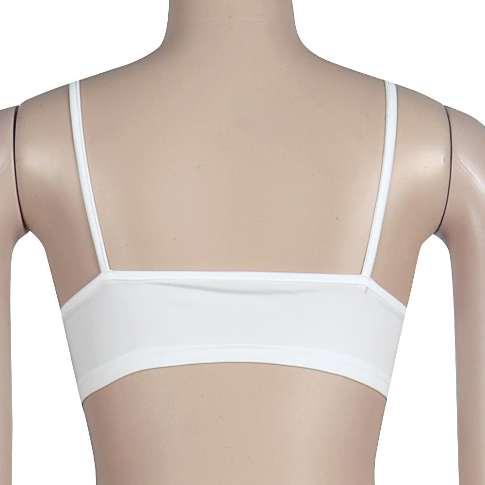 Women Sexy Suspender Crop Top and Slit Skirt Two-piece Set 19