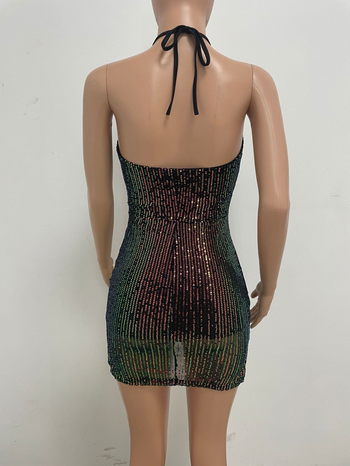 Women's Luxury Low Back Halter Neck Sequin Bodycon Dress 4