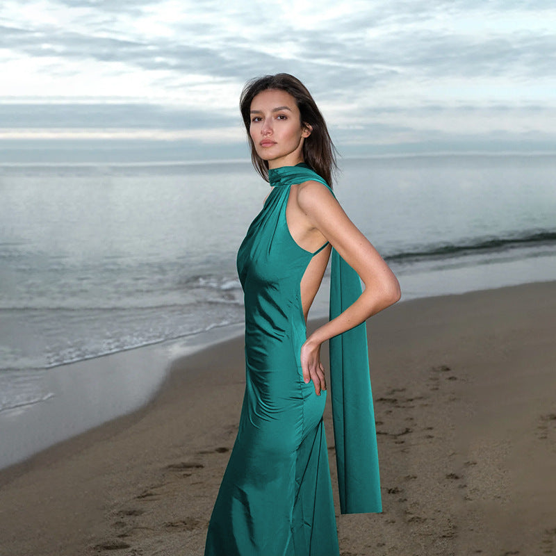 Women Sexy Halter Neck Backless Evening Dress 5