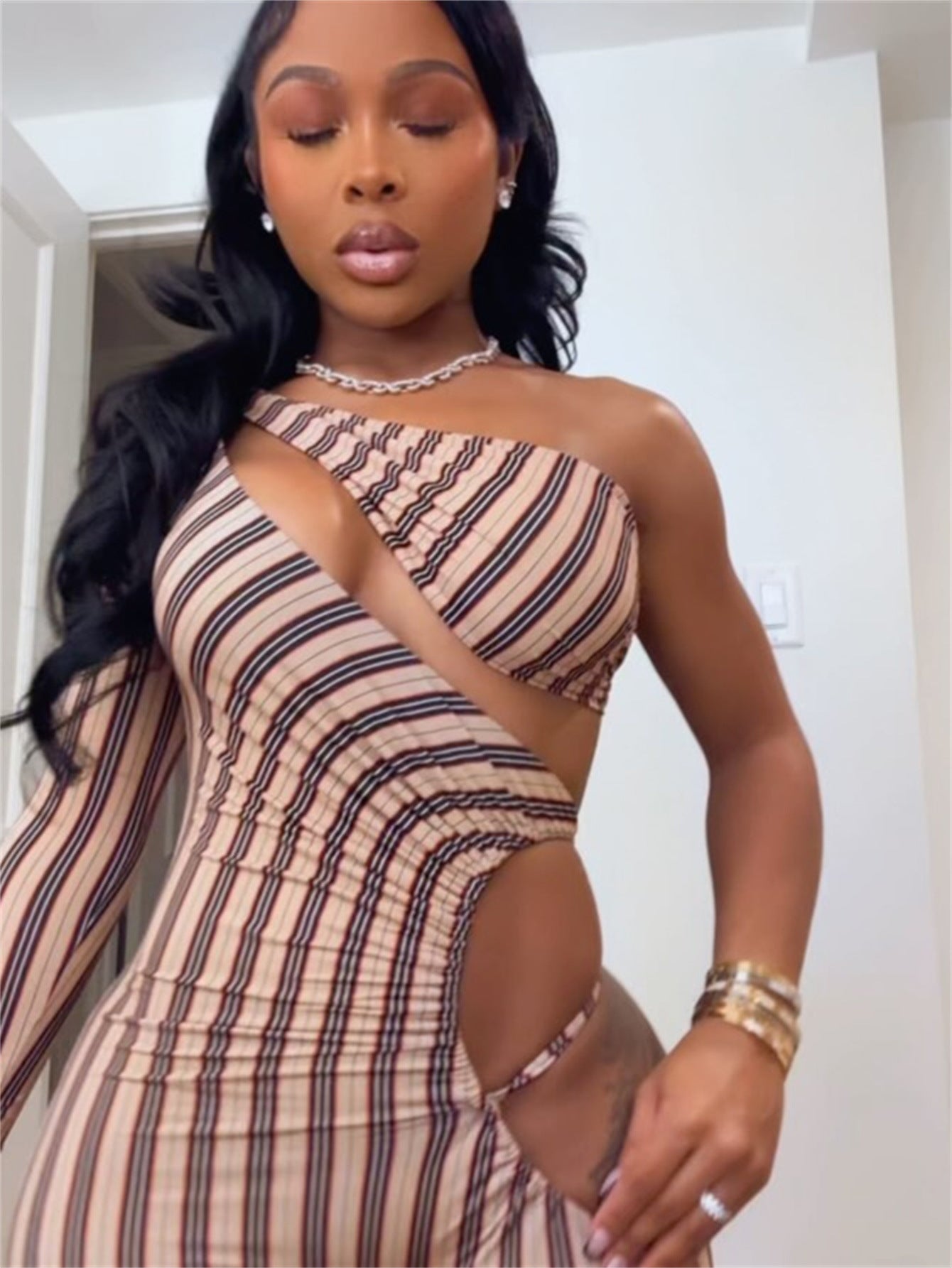 Autumn Stripe Slim Sexy Hollow Jumpsuit 4