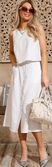 Women Casual Solid Round Neck Top and Skirt Two Piece Set