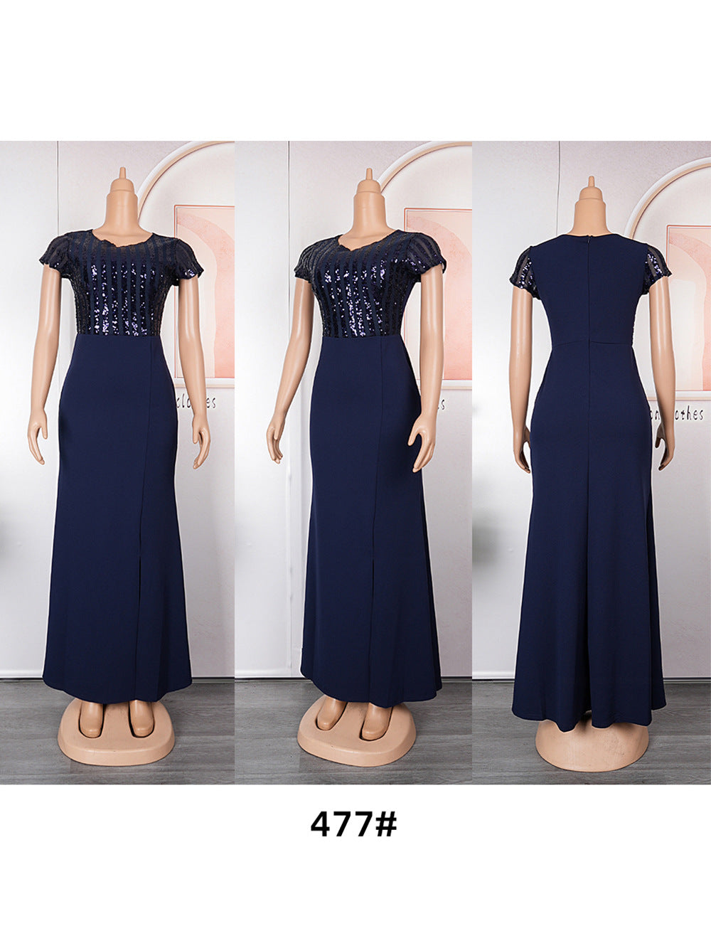 Plus Size African Dress Party Round Neck Solid Dress 6