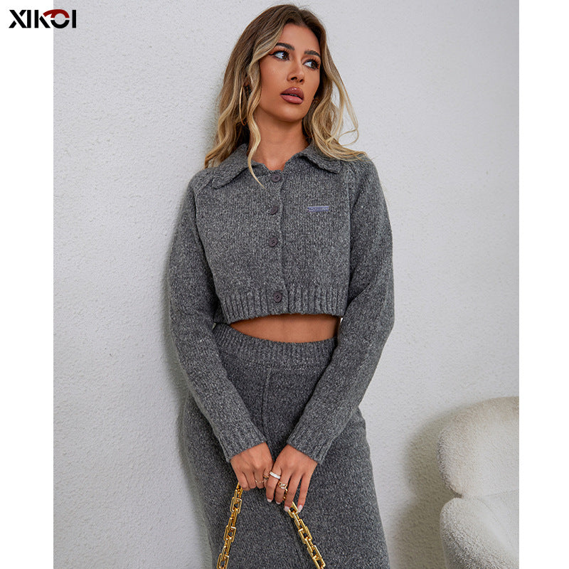 Knitting Suit Women's Autumn Chic Fashion Casual Sweater Skirt Two-Piece Set 8