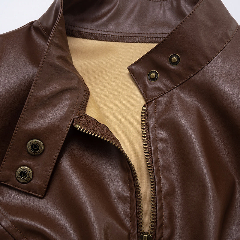 Women Fall/Winter Pu-Leather Long-Sleeved Zipper Jacket 14