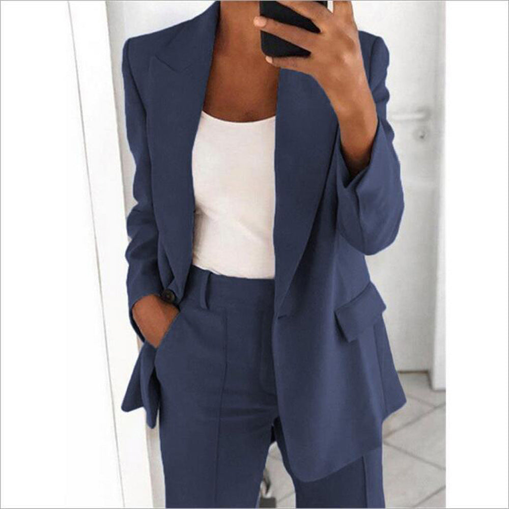 Spring/Summer Fashion Turn-Down Collar Blazer Pants Set 10
