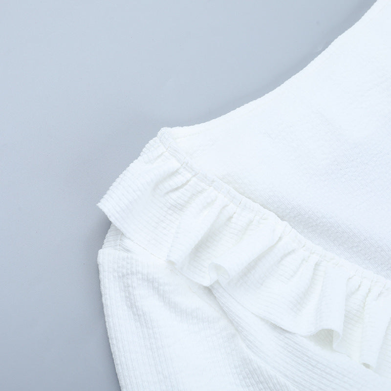 Women French Autumn Bohemian Long-Sleeved Ruffled Lace-Up Top 10