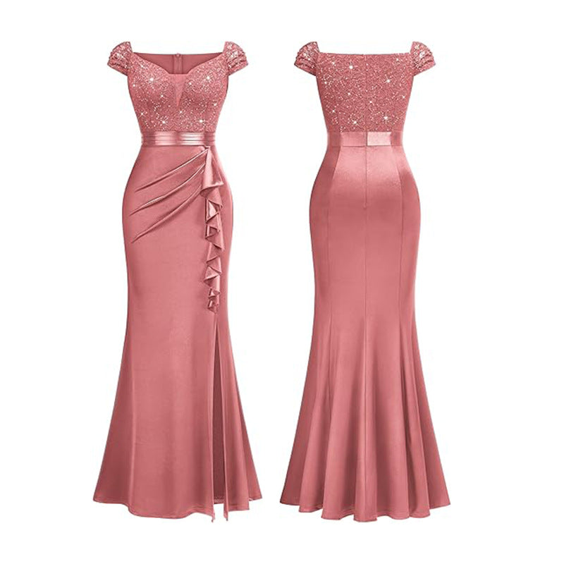 Women's Sexy Lace Sequin Evening Gown Wedding Party Long Dress Bride Dress 9