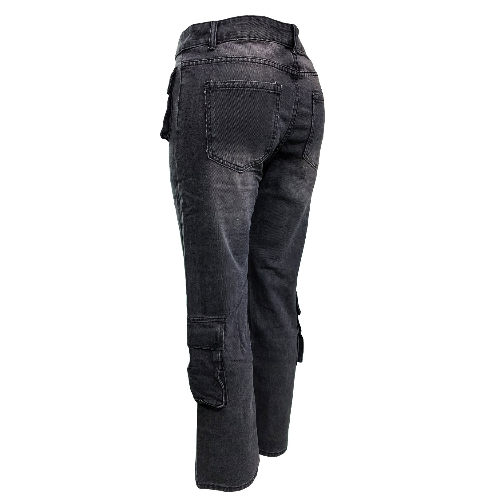 Women Pocket Cargo trousers Wide Leg Straight Washed Denim Pants 7