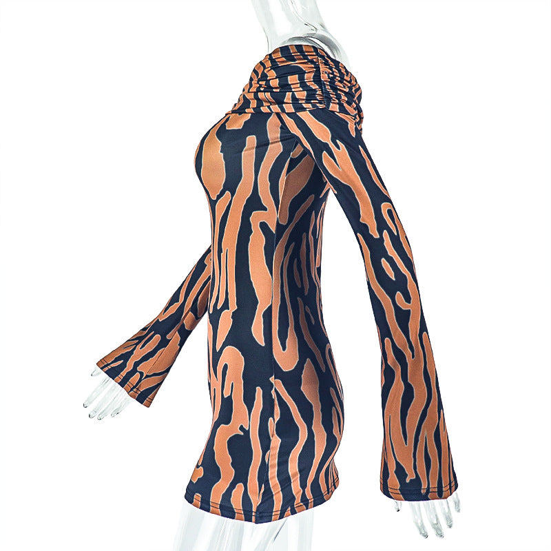 Chic Print Women's Off-Shoulder Long Sleeve Short  odycon Dress 6