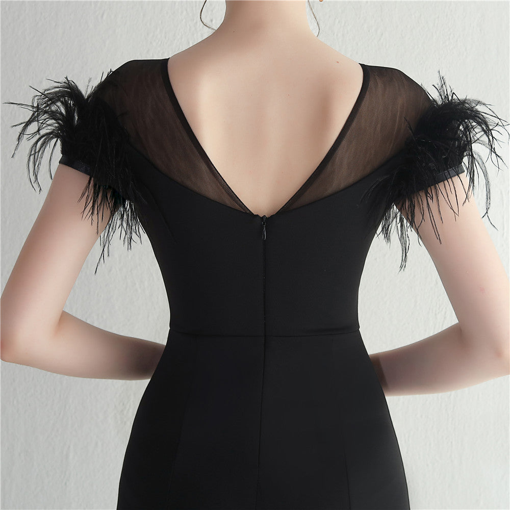 Mesh Beaded + Embellished Feather Star Red Carpet Long Evening Gown 31