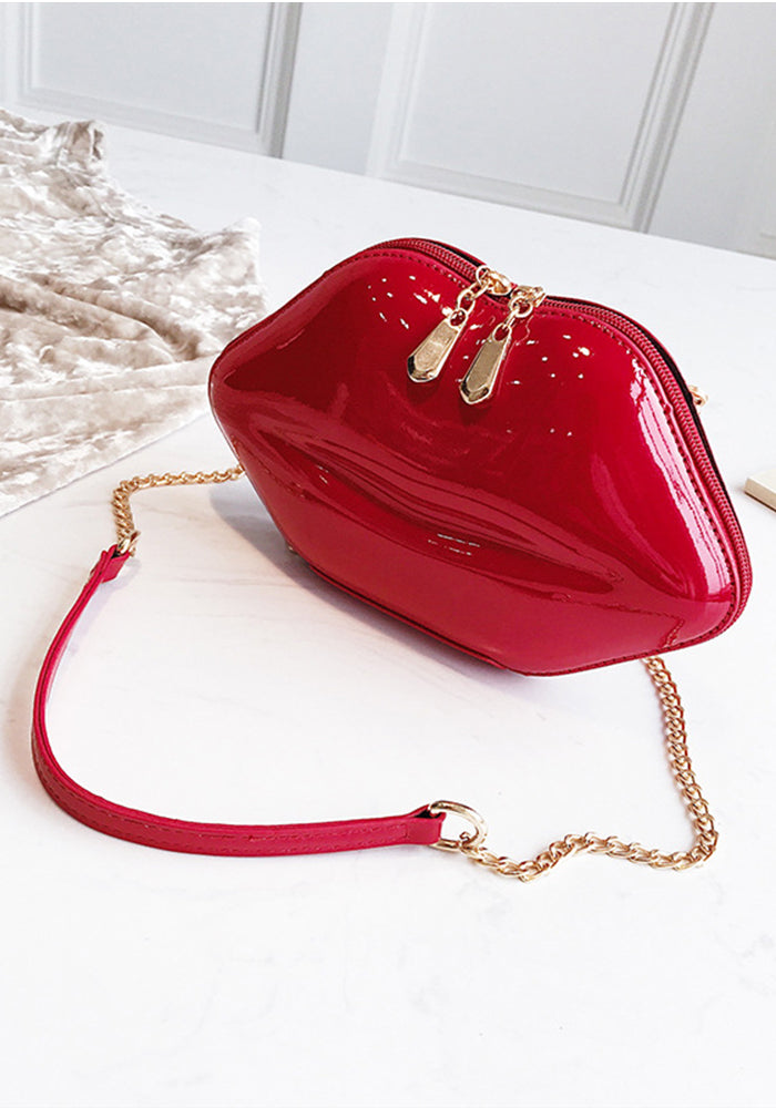 Women Pu-Leather Big Lips Evening Chain Bag Crossbody Bag