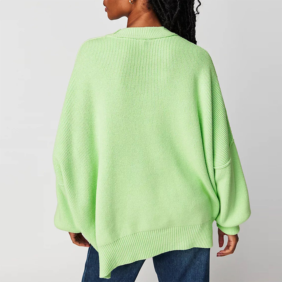 Women Autumn and Winter Loose Knitting Long Sleeve Slit Round Neck Sweater 17