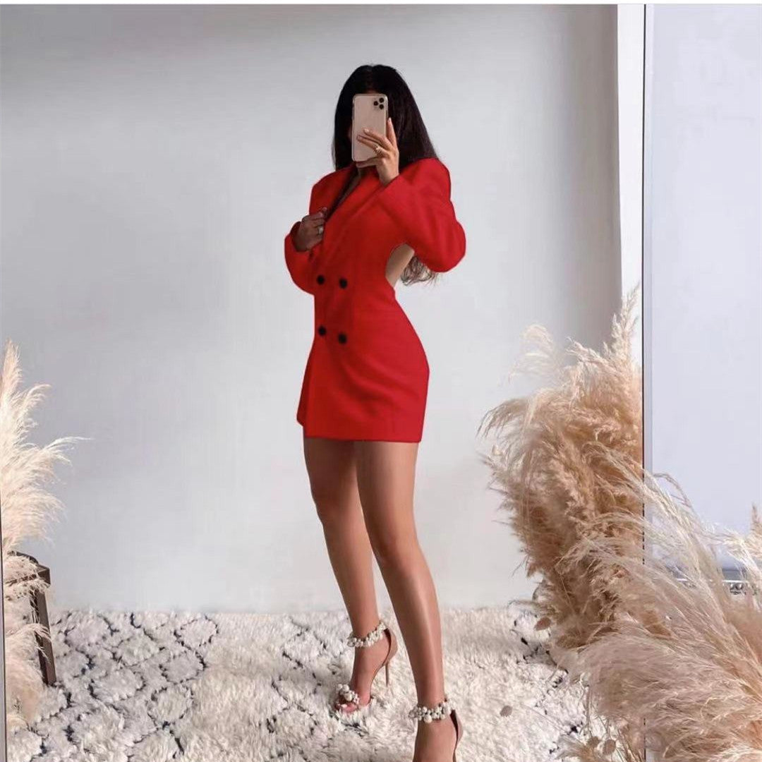 Women Backless Double-breasted Blazer Dress 8
