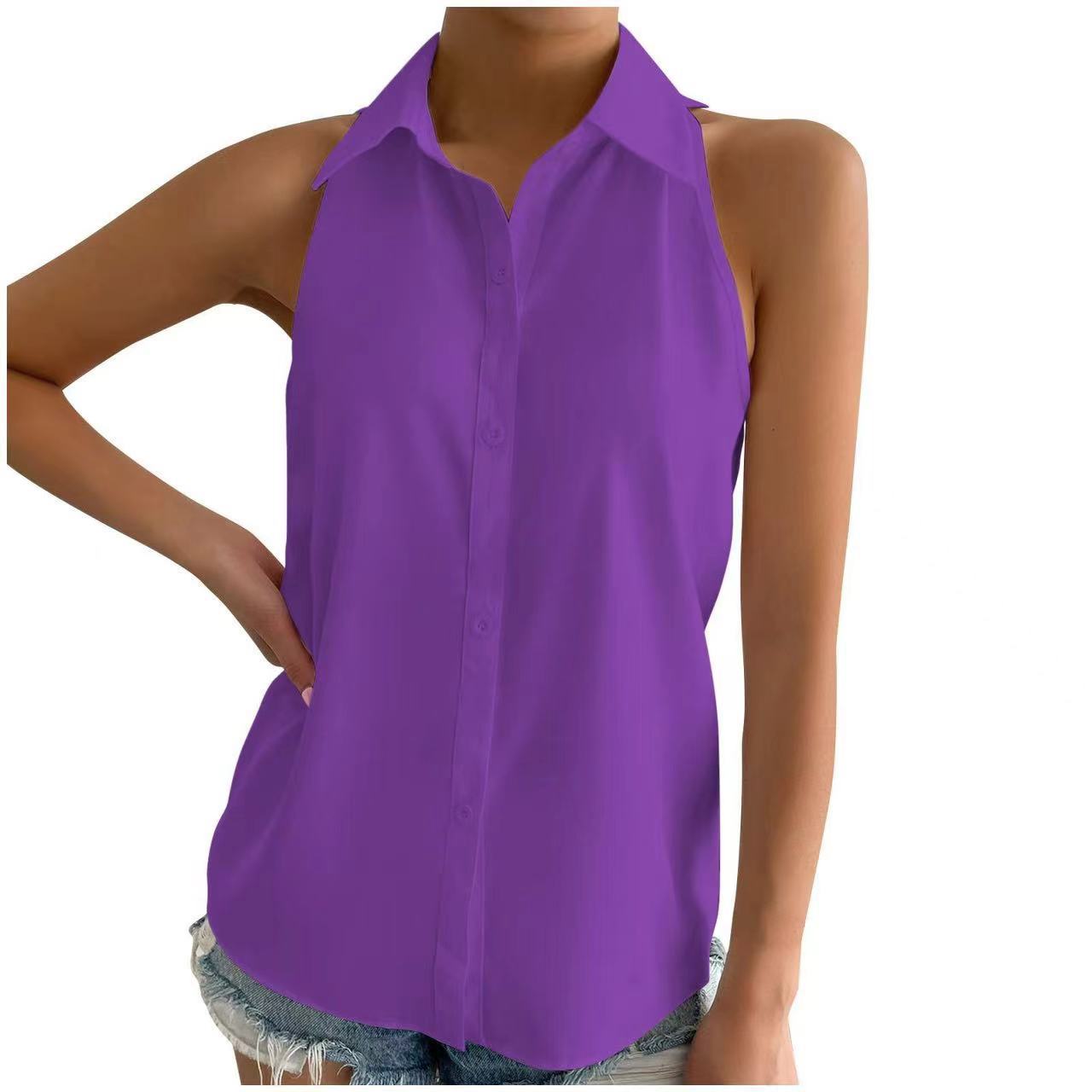 Women sleeveless shirt Career Solid shirt 5