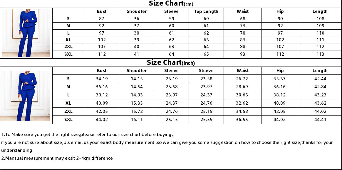 Autumn And Winter Fashion Ol Ruffled V-Neck Top And Pants Two-Piece Set 14