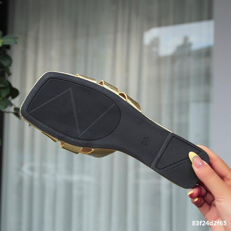 Plus Size Leather Patchwork Women's Slippers Flat Square Toe Women's Sandals 36