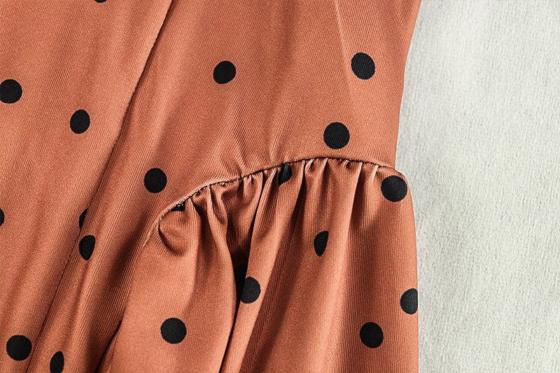 Print Polka Dot Women's Slim Waist Sexy A-Line Pleated Deep V-Neck Sleeveless Short Dress 13