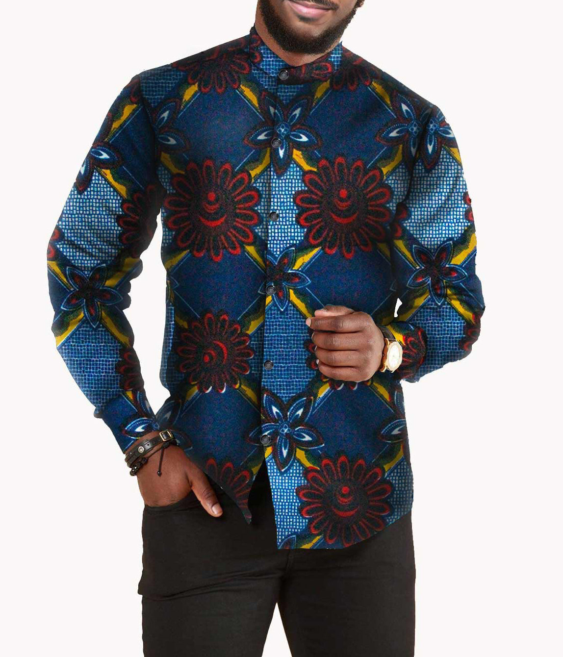 African print batik full cotton men's shirt 5