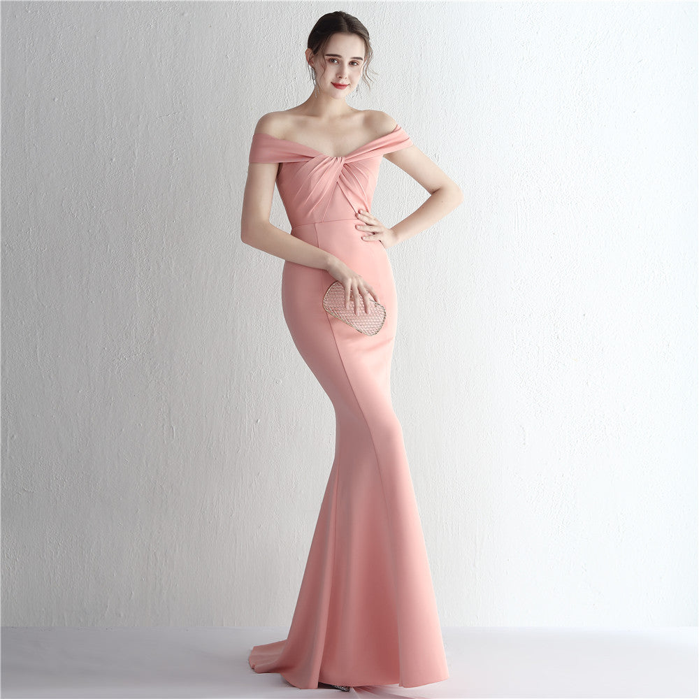 Satin Slim Off Shoulder Long Celebrity Dinner Slim Fit Mermaid Dress Wedding Model Show Dress 11