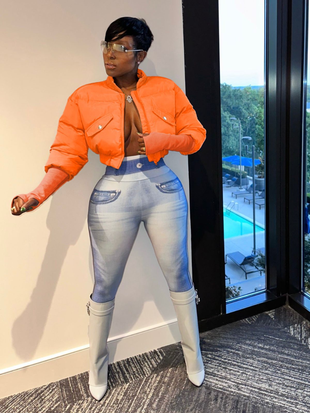 Women Winter Stand Collar Crop Padded Jacket