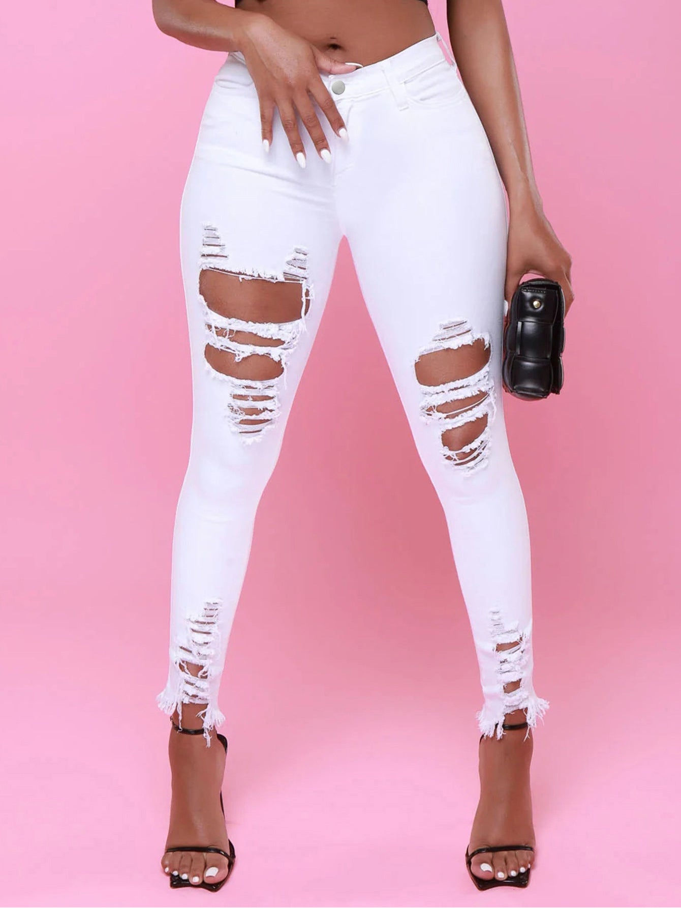 Ripped Ripped Stretch Denim Tight Pants Women 5