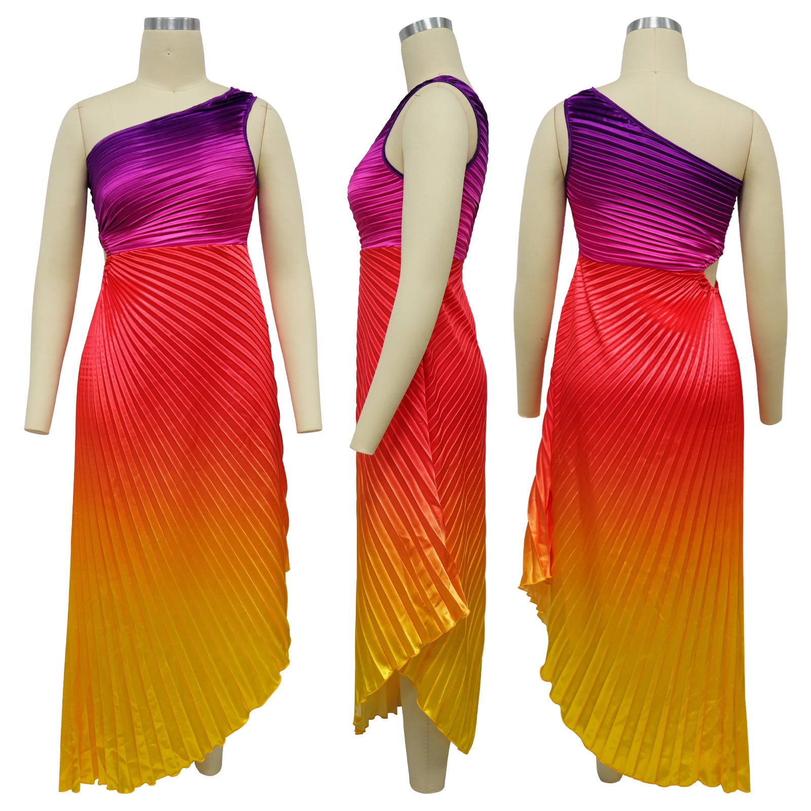 Women Printed Slash Shoulder Pleated Dress 13